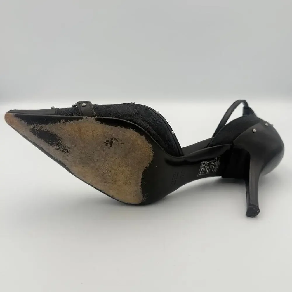 Vintage Gucci Monogram Horse bit Heels with Black Leather Cap Toe and Studs